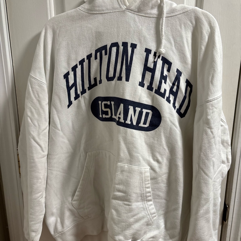 Vintage Style Hilton Head Island Hoodie - White Pullover Sweatshirt X-Large